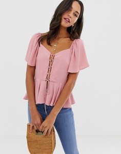 Чайная блузка со шнуровкой ASOS DESIGN - Розовый