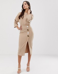 Платье-футляр с рукавами летучая мышь ASOS DESIGN - Бежевый