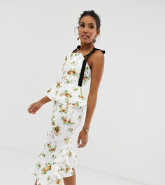 Платье-футляр миди с плиссировкой на лифе и поясом ASOS DESIGN - Мульти