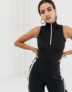 Черное боди без рукавов с контрастной молнией Missguided - Черный