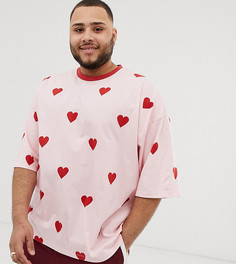 Oversize-футболка с принтом сердец ASOS DESIGN Plus Valentines - Розовый
