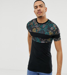 Обтягивающая футболка с цветочным принтом на вставках ASOS DESIGN Tall - Черный