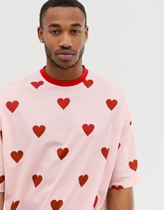 Oversize-футболка ко дню св. Валентина с принтом в виде сердец ASOS DESIGN - Розовый