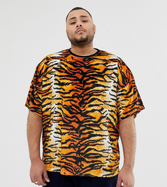 Велюровая oversize-футболка с тигровым принтом ASOS DESIGN Plus - Черный