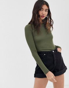 Лонгслив цвета хаки Monki - Зеленый
