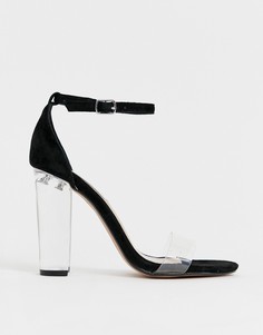 Замшевые босоножки на каблуке с прозрачным ремешком Steve Madden - Черный