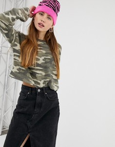 Укороченный свитшот с камуфляжным принтом Bershka - Зеленый