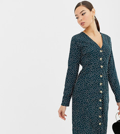 Эксклюзивное зеленое платье миди в горошек с пуговицами Boohoo - Мульти