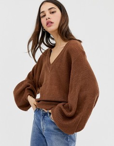 Джемпер с V-образным вырезом и широкими рукавами Brave Soul harrio - Коричневый