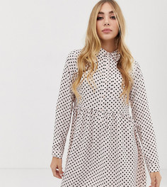 Эксклюзивное свободное платье-рубашка мини бледно-розового цвета в горошек Boohoo - Красный