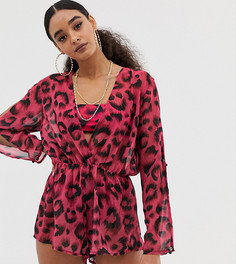 Розовый пляжный ромпер с глубоким вырезом и леопардовым принтом эксклюзивно от Missguided - Розовый