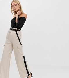 Эксклюзивные широкие брюки песочного цвета с ремнем и пряжкой Missguided Tall - Бежевый