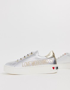 Кроссовки металлик с заклепками Love Moschino - Серебряный