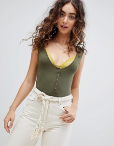 Боди на пуговицах Free People Take Me Out - Зеленый