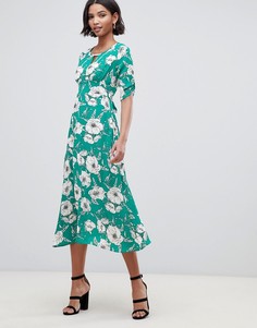 Платье миди с вырезом капелькой и цветочным принтом Liquorish - Зеленый