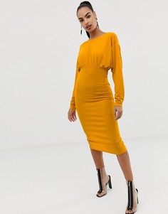 Платье миди с глубоким V-образным вырезом и завязкой сзади ASOS DESIGN - Желтый