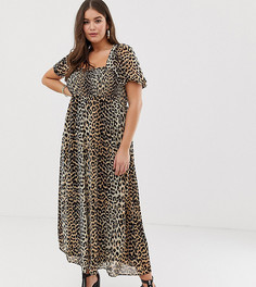 Платье макси со звериным принтом и присборенным лифом ASOS DESIGN Curve - Мульти