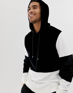 Черно-белый велюровый худи в стиле колор блок ASOS DESIGN - Черный