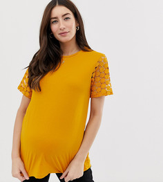 Футболка с кружевными рукавами ASOS DESIGN - Желтый