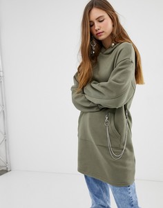 Удлиненный худи зеленого цвета с цепочкой Bershka - Зеленый