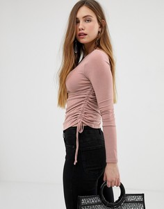 Розовый трикотажный топ со сборками по бокам Bershka - Розовый
