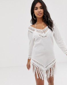 Платье с кисточками и ажурной вставкой ASOS DESIGN - Белый
