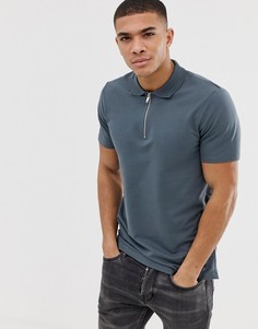 Футболка-поло с молнией 1/4 Jack & Jones Premium - Серый