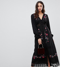 Платье макси с вышивкой и кружевными вставками ASOS DESIGN Tall - Черный