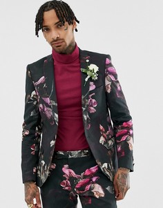 Супероблегающий пиджак с цветочным принтом Twisted Tailor - Черный