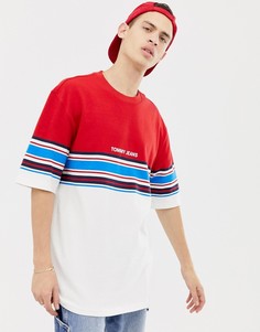 Красно-белая oversize-футболка в стиле колор блок с полоской на груди Tommy Jeans - Мульти