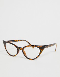 Черепаховые очки кошачий глаз с прозрачными стеклами SVNX - Коричневый 7X