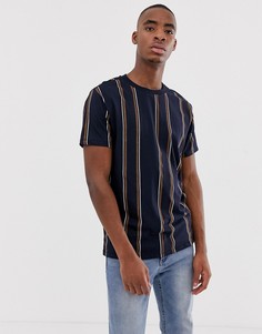 Темно-синяя футболка в вертикальную полоску Bershka - Темно-синий