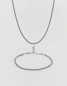 Комплект из браслета и ожерелья в виде цепочки-змейки DesignB - Серебряный
