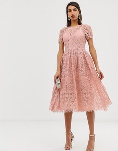 Кружевное платье миди с открытой спиной ASOS DESIGN - Розовый