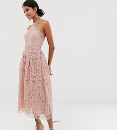 Платье миди с кружевом и лифом в стиле сарафана ASOS DESIGN Tall - Розовый