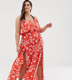 Двухслойное пляжное платье макси с цветочным принтом ASOS DESIGN Curve - Мульти