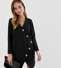 Асимметричное платье мини с черепаховыми пуговицами ASOS DESIGN Petite - Черный