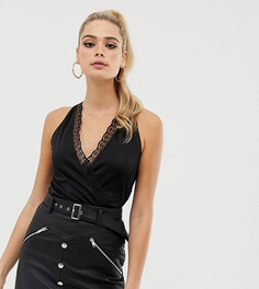 Боди с запахом, халтером и кружевной отделкой ASOS DESIGN Tall - Черный