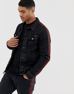 Выбеленная черная джинсовая куртка с леопардовым принтом Pull&Bear - Черный