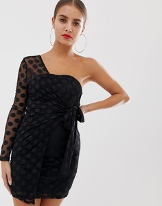 Платье на одно плечо в горошек In The Style Billie Faiers - Черный