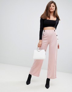 Широкие брюки с пуговицами контрастного цвета AX Paris - Розовый