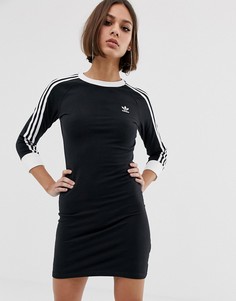 Черное платье мини с тремя полосками adidas Originals adicolor - Черный