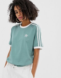 Зеленая футболка с тремя полосками adidas Originals adicolor - Зеленый