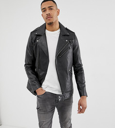 Черная кожаная байкерская куртка ASOS DESIGN Tall - Черный