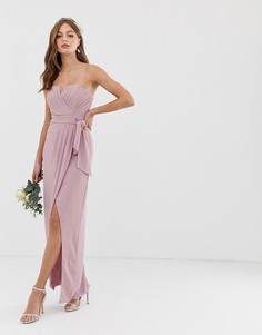 Эксклюзивное розовое платье-бандо мидакси с плиссировкой и запахом TFNC bridesmaid - Розовый