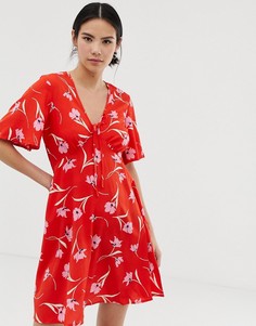 Чайное платье с цветочным принтом Influence - Красный