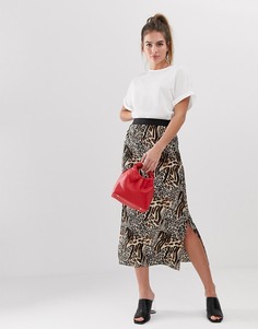 Плиссированная юбка миди с леопардовым принтом New Look - Коричневый