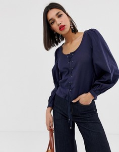 Блузка с квадратным вырезом и пышными рукавами Vero Moda - Темно-синий