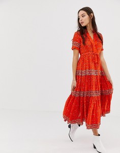 Платье макси с цветочным принтом Free People rare - Красный