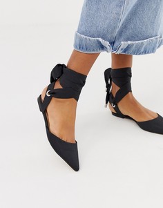 Черные балетки с острым носком и завязкой на ноге ASOS DESIGN Louisa - Черный